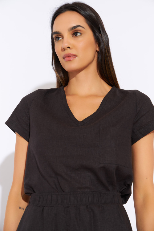 T SHIRT LINEN PRETO