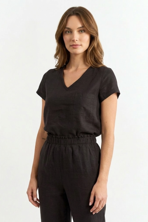 T SHIRT LINEN PRETO