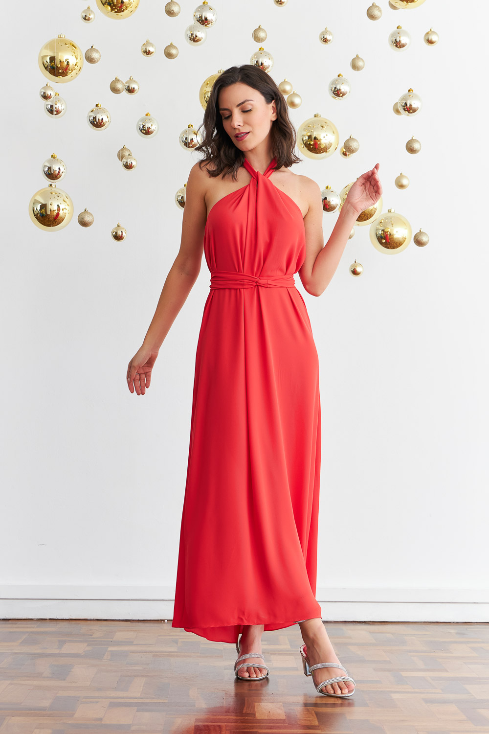 Vestido Celeste Longo Em Crepe Páprika